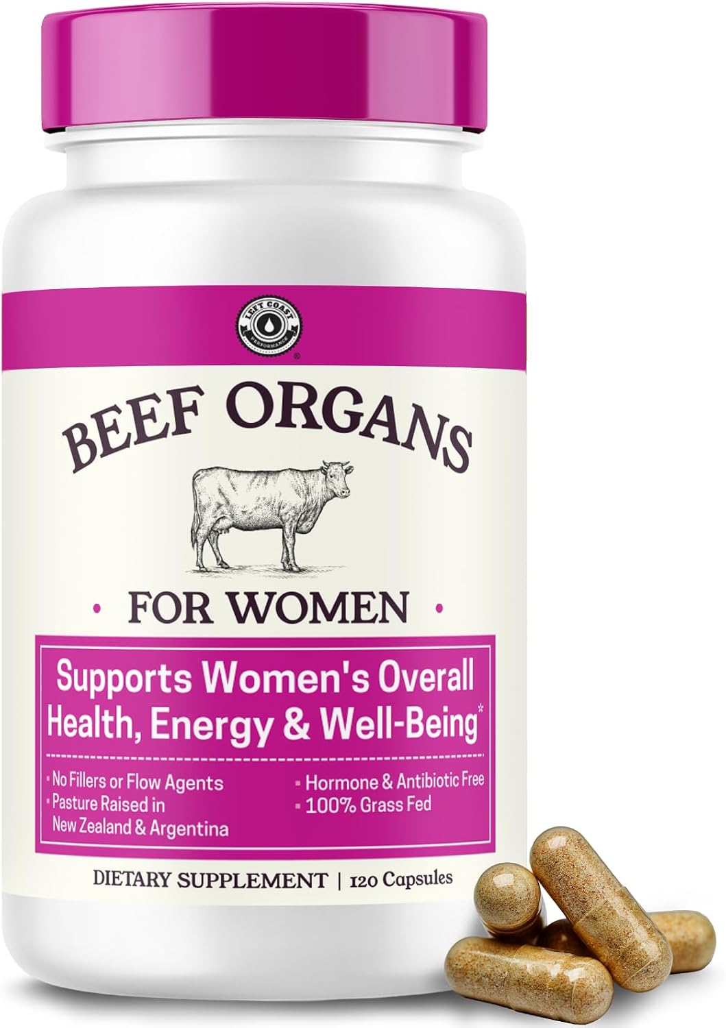 Beef Organ Supplement for Women, 120 Capsules | Beef Liver, Kidney, Heart and Uterus Tissue - Supports Women's Energy & Health - Grass Fed, Pasture Raised, 3rd Party Tested